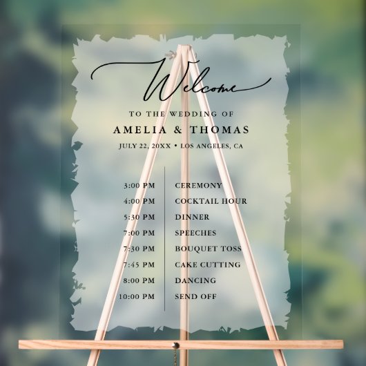 Elegant Wedding Black | White Welcome and Timeline Acrylschild (Neutral)