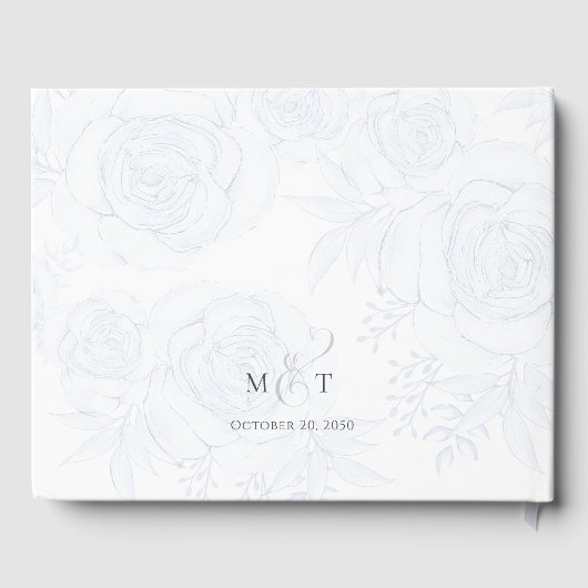 Elegant Wedding Blue Floral Boho Greenery Simple Gästebuch (Rückseite)