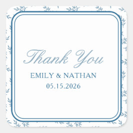 Elegant Wedding Blue Garden Personalisiert Danke Quadratischer Aufkleber