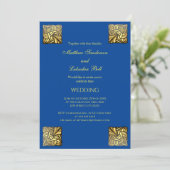 Elegant Wedding Blue Gold Einladung (Stehend Vorderseite)
