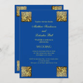 Elegant Wedding Blue Gold Einladung (Vorne/Hinten)