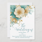 Elegant Wedding Blue Green auf Weißen Blume Einladung (Vorderseite)