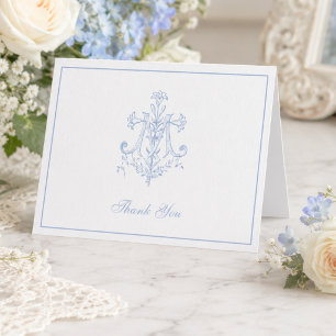 Elegant Wedding Blue Marian Cross Religious Dankeskarte