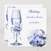 Elegant Wedding Blue Navy Rose Einladung (Vorne/Hinten)
