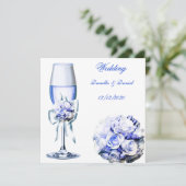 Elegant Wedding Blue Navy Rose Einladung (Stehend Vorderseite)