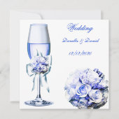 Elegant Wedding Blue Navy Rose Einladung (Vorderseite)