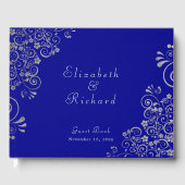Elegant Wedding Blue Silver Gray Wirbel Script Gästebuch (Vorderseite)
