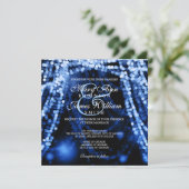 Elegant Wedding Blue String Lights Einladung (Stehend Vorderseite)