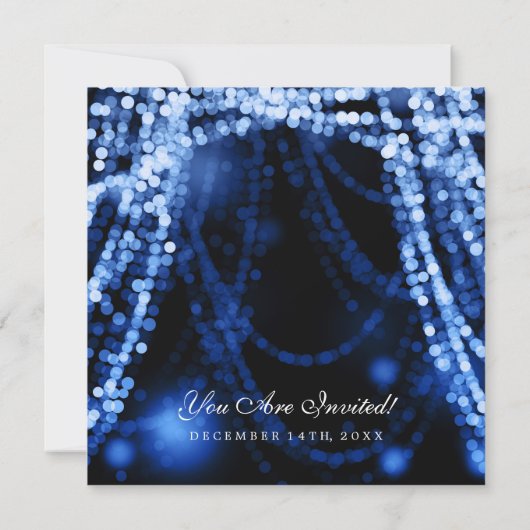 Elegant Wedding Blue String Lights Einladung (Rückseite)