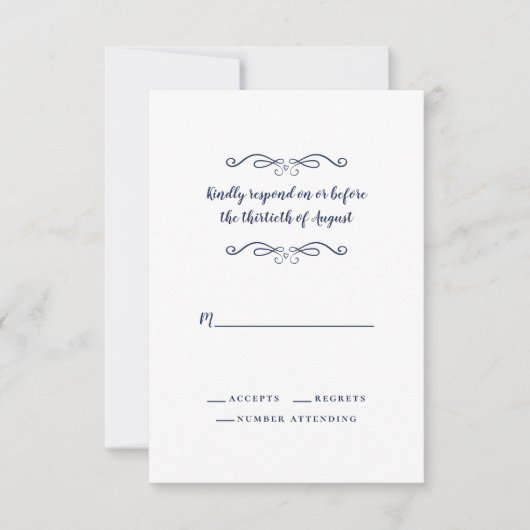 Elegant Wedding Blue White Classic Minimalistisch RSVP Karte (Vorderseite)