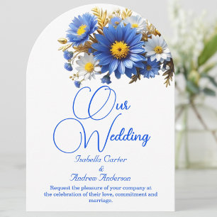 Elegant Wedding Blue White Yellow Flowers Einladung