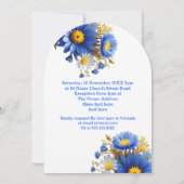 Elegant Wedding Blue White Yellow Flowers Einladung (Rückseite)