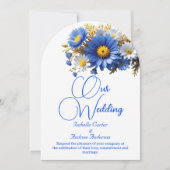 Elegant Wedding Blue White Yellow Flowers Einladung (Vorderseite)