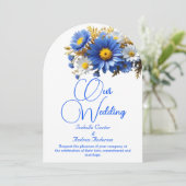 Elegant Wedding Blue White Yellow Flowers Einladung (Stehend Vorderseite)