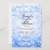 Elegant Wedding Bokeh Lights Romantic Navy Blue Einladung (Vorderseite)