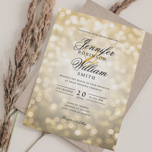 Elegant Wedding Bokeh Lights Romantisches Script G Einladung