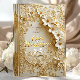 Elegant Wedding Book Ornate Gold White Floral Einladung