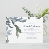 Elegant Wedding Brautparty Blue Floral Einladung (Stehend Vorderseite)