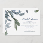 Elegant Wedding Brautparty Blue Floral Einladung (Vorne/Hinten)