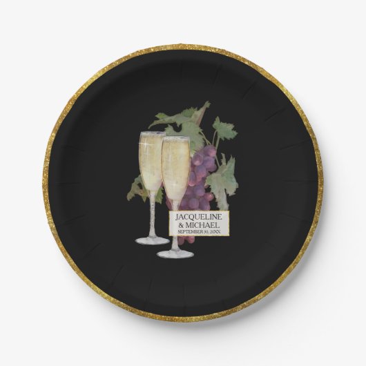 Elegant Wedding Bridal Verlobung Deco Champagne Pappteller (Vorderseite)