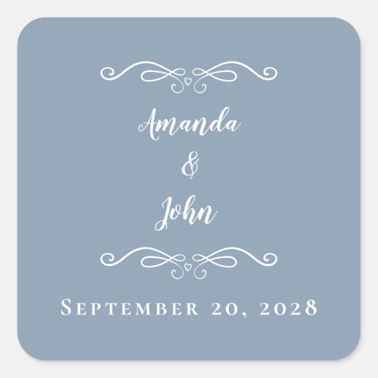 Elegant Wedding Bride Groom Gevor Chic Dusty Blue Quadratischer Aufkleber (Vorderseite)
