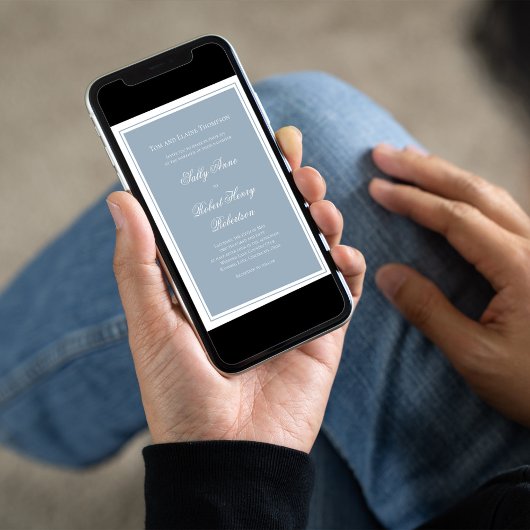 Elegant Wedding Calligraphy Dusty Blue Script Einladung