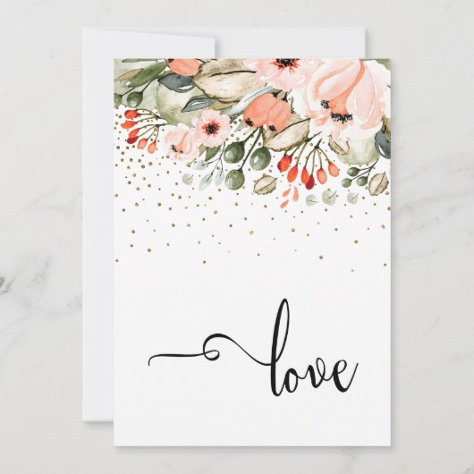 Elegant Wedding Calligraphy Floral & Gold Confetti Einladung (Rückseite)