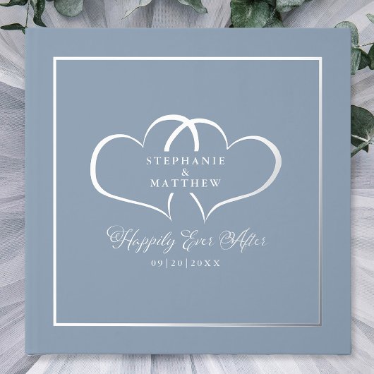 Elegant Wedding Calligraphy Foto Hearts Silver Gästebuch