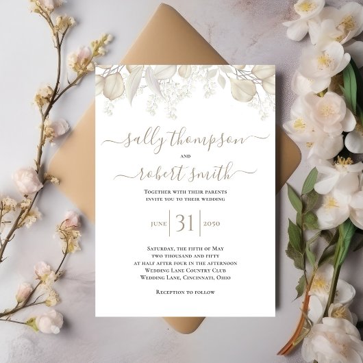 Elegant Wedding Calligraphy Script Greenery Einladung