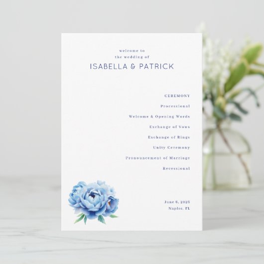 Elegant Wedding Ceremony Program Programm (Stehend Vorderseite)