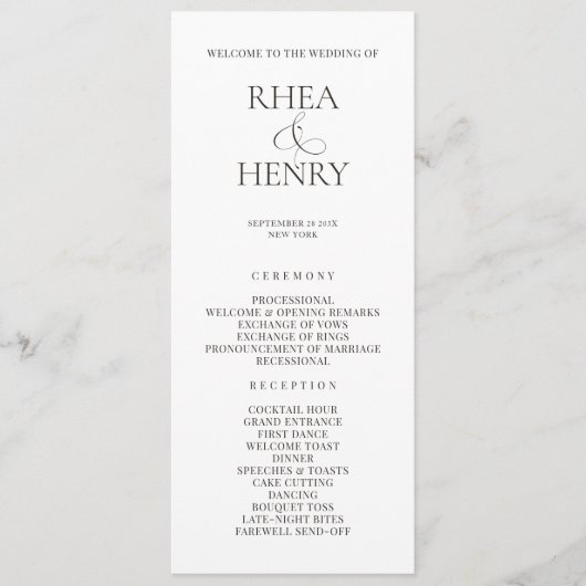 Elegant Wedding Ceremony & Reception Program  Programm (Vorderseite)