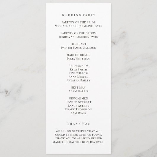 Elegant Wedding Ceremony & Reception Program  Programm (Rückseite)