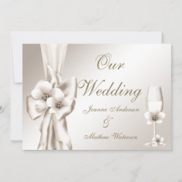 Elegant Wedding Champagne Floral Cream Bow Einladung