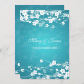 Elegant Wedding Cherry Blossom Blau Einladung (Vorne/Hinten)