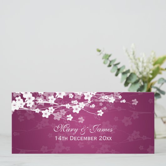 Elegant Wedding Cherry Blossom Plum Einladung (Stehend Vorderseite)