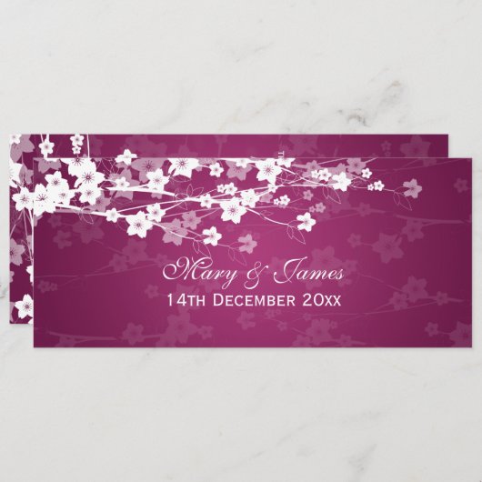Elegant Wedding Cherry Blossom Plum Einladung (Vorne/Hinten)