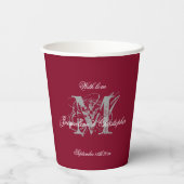 Elegant Wedding Classic Monogram & Names Burgundy Pappbecher (Rückseite)