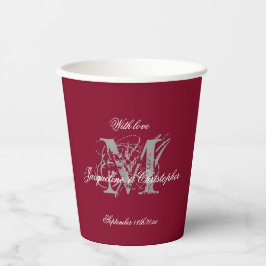 Elegant Wedding Classic Monogram & Names Burgundy Pappbecher