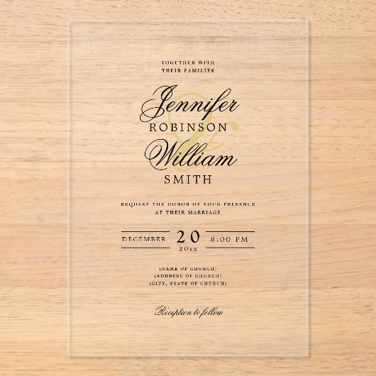 Elegant Wedding Classy Script Typografy Gold Acryleinladungen (Vorderseite)