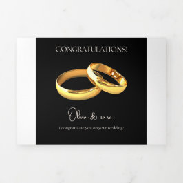 Elegant Wedding Congratulations Card – Gold Rings  Dreifach Gefaltete Einladung