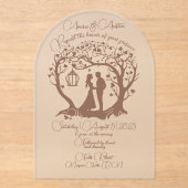 Elegant Wedding Couple Tree Gerahmt Brown Acryleinladungen (Vorderseite)