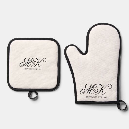 Elegant Wedding Couples Initials Script Monogram Ofenhandschuh & Topflappen-Set (Vorderseite)
