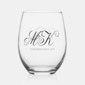 Elegant Wedding Couples Initials Script Monogram Weinglas Ohne Stiel (Vorderseite)