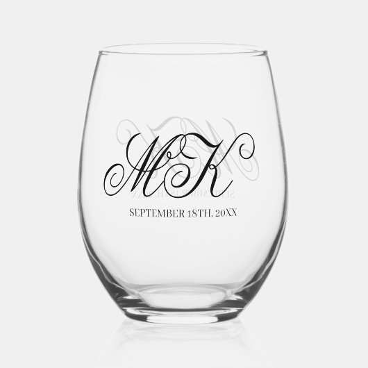 Elegant Wedding Couples Initials Script Monogram Weinglas Ohne Stiel (Vorderseite)