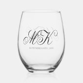 Elegant Wedding Couples Initials Script Monogram Weinglas Ohne Stiel (Rückseite)