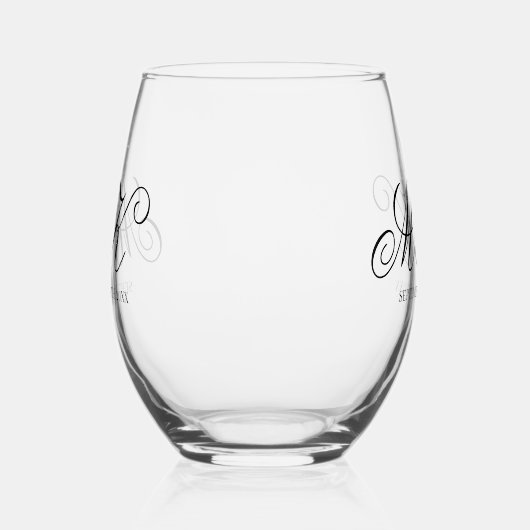 Elegant Wedding Couples Initials Script Monogram Weinglas Ohne Stiel (Links)