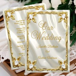 Elegant Wedding Cream White Faux Silk Gold Diamond Einladung