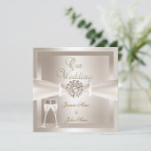 Elegant Wedding Damask Cream White Champagne Einladung (Stehend Vorderseite)