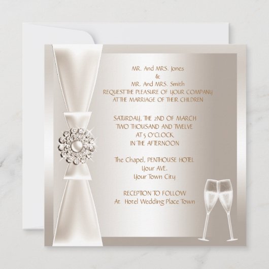 Elegant Wedding Damask Cream White Champagne Einladung (Rückseite)