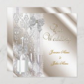 Elegant Wedding Damask Cream White Champagne Einladung (Vorne/Hinten)